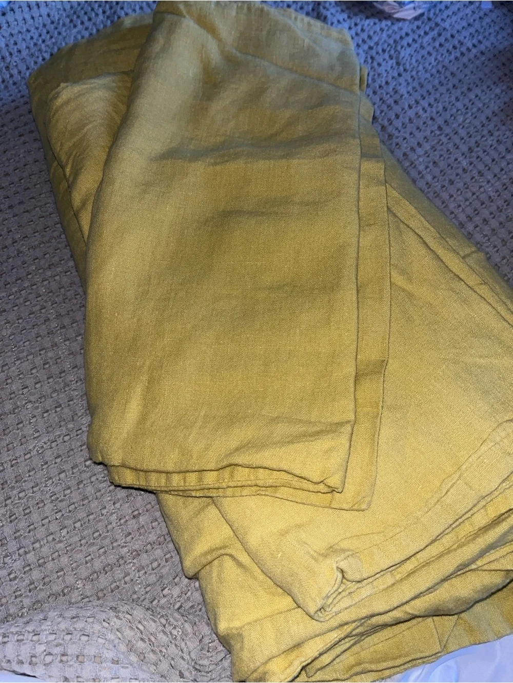 Olive Green/yellow cali king size Linen Duvet Cover Set includes 2 pillow cases
